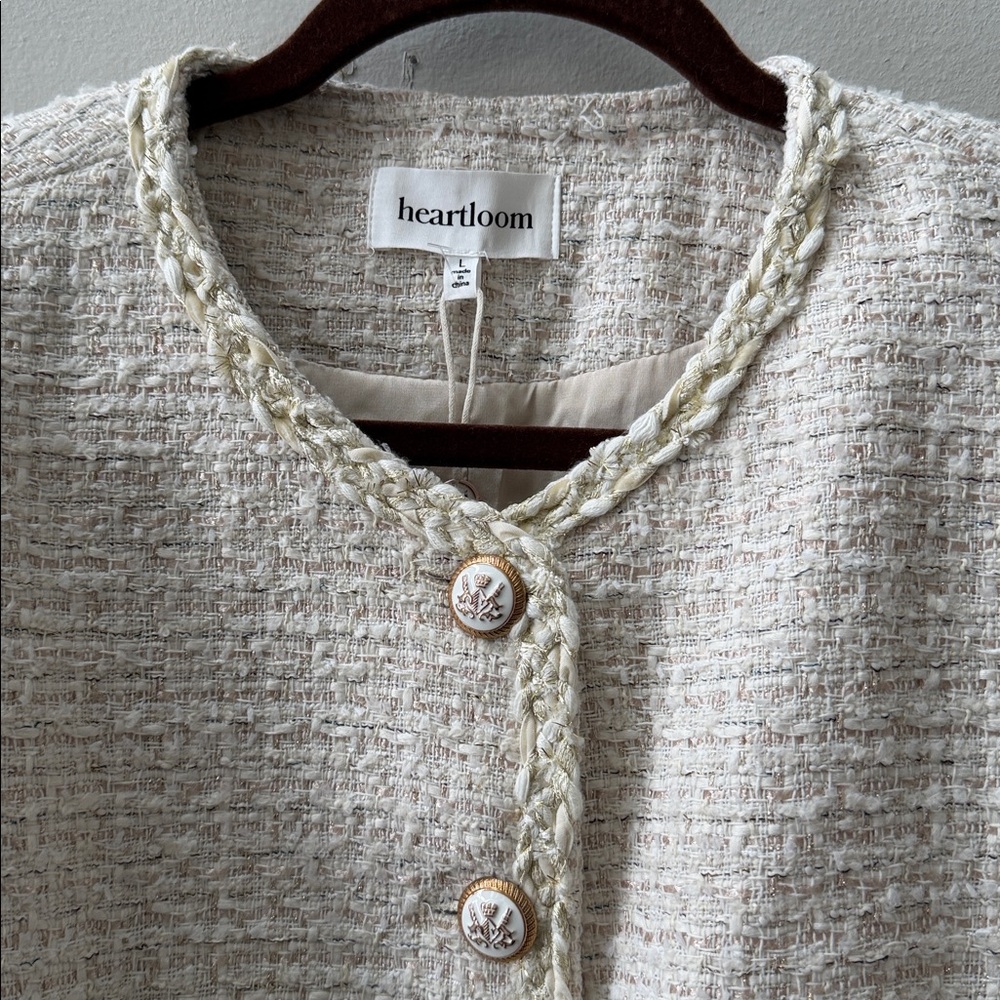 Heartloom Cream Ivory Tweed Blazer Wool Blend Decorative Buttons Gold Accent - Picture 11 of 15